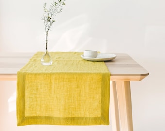 Chartreuse Yellow Linen Table Runner, Various Colors Natural Linen Table Runners, Stonewashed Linen Table Runner, Soft Linen Table Runner