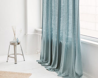 110"/ 280cm Wide Linen Curtain, Dusty Aqua Linen Window Drape, Stonewashed Curtain Panel, Extra Long Curtain, Custom Size Linen Curtain