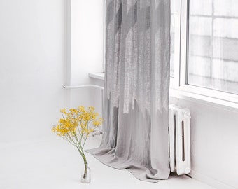 55"/ 140cm Wide Double Layered Linen Curtain, Grey Linen Window Drape, Stonewashed Curtain Panel, Extra Long Curtain, Custom Linen Curtain