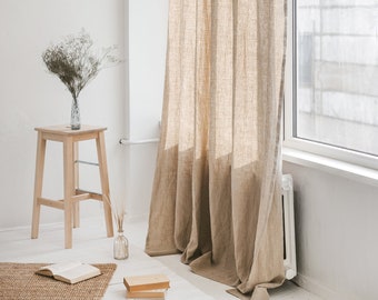 Wide Stonewashed Linen Curtain Panel, Natural Window Drape, Custom Size