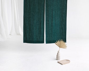 Emerald Linen Noren Curtain, Japanese Linen Noren Panel,Japanese Curtain Door, Linen Doorway Drape,Linen Noren Drape, Rod Pocket Linen Panel