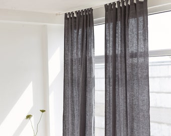 Cortina de lino gris de 55"/140 cm de ancho, cortina de lino con pestaña superior, cortina larga, cortinas de ventana de lino, panel de cortina de lino, cortina de lino lavada en piedra