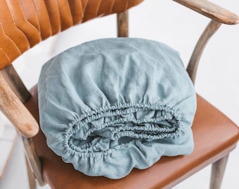 Linen Fitted Sheet, Blue Linen Sheet, Pure White Linen Sheet, Queen Fitted Sheet, King Fitted Sheet, Custom Size Sheet, Flax Fitted Sheet