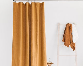 Waterproof Amber Linen Shower Curtain Extra Long, Water resistant Linen Curtains, Waterproof Linen Shower Drape, Linen douche long curtain