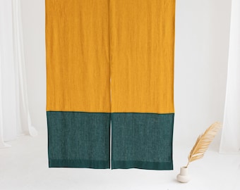 Mustard Color Block Linen Noren Curtain, Japanese Linen Noren, Japanese Curtain Door, Linen Doorway Noren Drape, Rod Pocket Linen Panel
