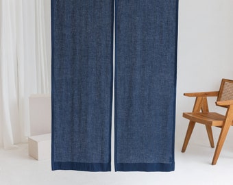 Dark Blue Linen Noren Curtain, Japanese Linen Noren Panel,Japanese Curtain Door,Linen Doorway Drape Linen Noren Drape,Rod Pocket Linen Panel