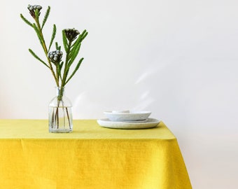 Chartreuse Yellow Linen Tablecloth for Festive Tablescape or everyday Dining, Soft Natural Linen Table Cloth for Wedding, Linen table cover