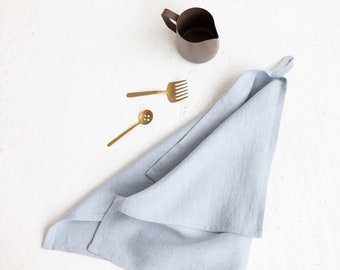 Linen Tea Towels - Set Of 2, Blue Linen Dish Towel,Light Blue Linen Kitchen Towel,Natural Linen Dishcloth,Handmade Linen Kitchen Towel