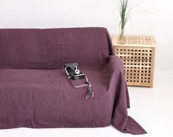 Plum Linen Couch Cover, Natural Linen Drop Cloth Sofa Cover, Natural Couch Cover, Linen Couch Throw, Large Linen Coverlet, Linen Bed Cover