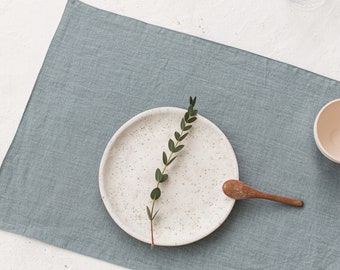 Dusty Aqua Linen Tablemats Set, Natural Linen Placemats Set, Green Linen Placemats, Softened Double Linen Placemats Set, Linen Table Decor