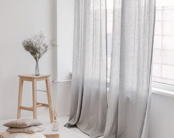 55"/140 Cm Wide Light Grey Linen Curtain, Gray Linen Window Drape, Stonewashed Linen Curtain, Extra Long Curtain, Custom Size Linen Curtain