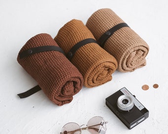 Linen Travel Towel, SPA Linen Waffle Towel, Compact Foldable Bath Linen Towel, Large Linen Beach Towel, Guest Linen Towel, Sauna Linen Towel