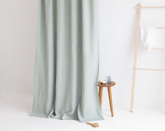 Waterproof Sage Linen Shower Curtain Extra Long, Water resistant Linen Curtains, Waterproof Linen Shower Drape, Long Linen douche curtain