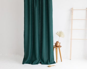55" / 140 cm Width Waterproof Emerald Linen Shower Curtain: Stylish Linen Shower Curtain – Perfect for Farmhouse & Spa-Inspired Bathrooms
