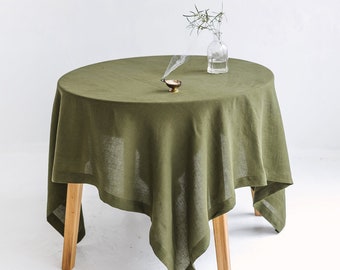Square Linen Tablecloth For A Round Table, Extra Large Square Table cloth, Green Round Linen Tablecloth