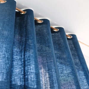 55/140 Cm Wide Long Linen Curtain with Grommets, Harbour Blue Linen Window Drape, Softened Linen Eyelet Curtain Panel, Custom linen drape image 1