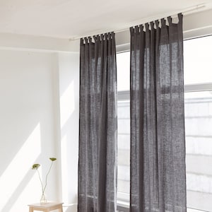 55&quot;/140 cm Wide Gray Linen Curtain, Tab Top Linen Curtain, Long Curtain, Linen Window Drapes Linen Curtain Panel, Stonewashed Linen Curtain