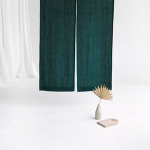 Emerald Linen Noren Curtain, Japanese Linen Noren Panel,Japanese Curtain Door, Linen Doorway Drape,Linen Noren Drape, Rod Pocket Linen Panel
