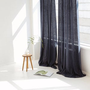 55"/140 cm Wide Gray Linen Curtain, Tab Top Linen Curtain, Long Curtain, Linen Window Drapes Linen Curtain Panel, Stonewashed Linen Curtain