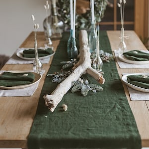 Soft Linen Table Runner,Natural Linen Table Decor,Stone Washed Table Runners,Dark Green Table Linens,Flax,Softened Table Runner,Linen Gift image 1