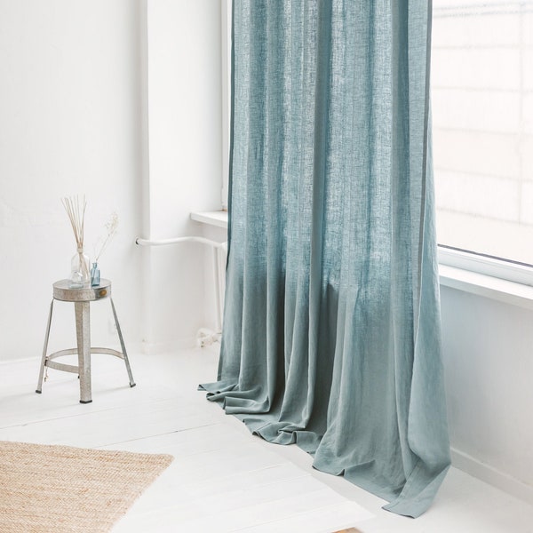 Rideau en lin de 110 po./ 280 cm de large, drapé de fenêtre en lin bleu marine poudré, panneau de rideau délavé, rideau extra-long, rideau en lin sur mesure