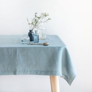 Dusty Aqua Linen Tablecloth, Soft Linen Tablecloth, Linen Handmade Table Cloth, Natural Aqua Linen Table setting, Natural Linen table cover