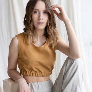 Amber Linen Crop Top, Short Linen Summer Top, Women Linen Blouse With Elastic Band, Linen Tank Top, Sleeveless Linen Top image 2