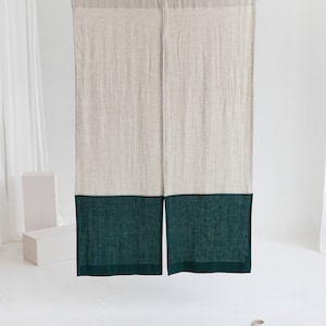 Emerald Color Block Linen Noren Curtain, Japanese Linen Noren, Japanese Curtain Door, Linen Doorway Noren Drape, Rod Pocket Linen Panel