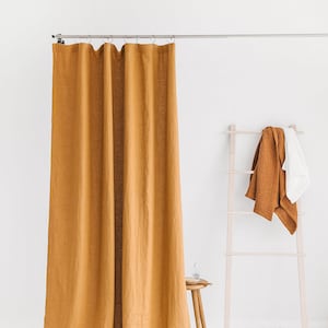 Waterproof Amber Linen Shower Curtain Extra Long, Water resistant Linen Curtains, Waterproof Linen Shower Drape, Linen douche long curtain