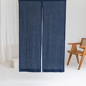 Dark Blue Linen Noren Curtain, Japanese Linen Noren Panel,Japanese Curtain Door,Linen Doorway Drape Linen Noren Drape,Rod Pocket Linen Panel