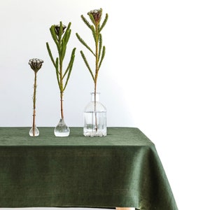 Dark Green Linen Tablecloth, Soft Linen Tablecloth, Linen Handmade Table Cloth, Natural Green Linen Table setting, Natural Linen table cover