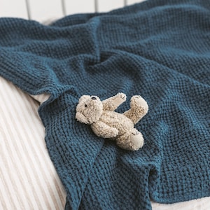 Linen Baby Blanket, Teal Waffle Linen Blanket, Linen Baby Throw, Soft Linen Nursery Blanket, Waffle Linen Kids Blanket
