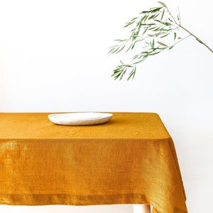 Mustard Linen Tablecloth, Soft Linen Tablecloth, Linen Handmade Table Cloth, Natural Mustard Linen Table setting, Natural Linen table cover