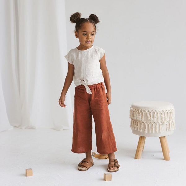 Mädchen Leinen Culottes, Unisex Leinenhose Kinder, Leinen Culottes Hose Mädchen, Weite Leinenhose für Mädchen, Mädchen Leinenhose, Weite kurze Hosen