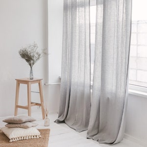 55"/140 Cm Wide Light Grey Linen Curtain, Gray Linen Window Drape, Stonewashed Linen Curtain, Extra Long Curtain, Custom Size Linen Curtain