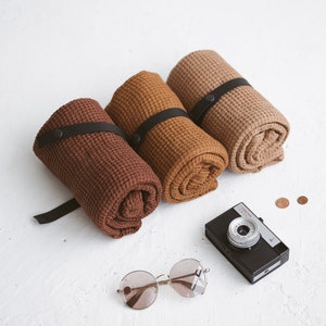 Linen Travel Towel, SPA Linen Waffle Towel, Compact Foldable Bath Linen Towel, Large Linen Beach Towel, Guest Linen Towel, Sauna Linen Towel image 1