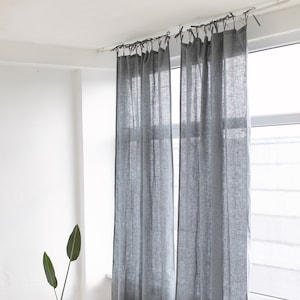 55"/140 Cm Wide Linen Curtain With Ties top, Gray Linen curtain ,Custom Linen Drape, Window Panel, Living room Curtain,Bedroom grey curtain