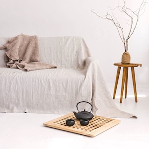 Funda de sofá de lino natural claro, funda de sofá de tela protectora de lino, funda de sofá natural, manta de sofá de lino, colcha grande de lino, funda de cama de lino