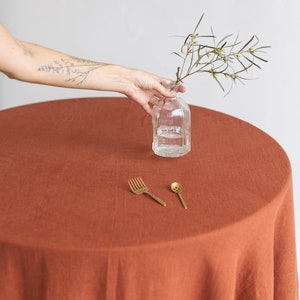 Rust Round Linen Tablecloth,Large Round Linen Table Cloth,Linen Wedding Tablecloth, Large Circle Table cloth, Burnt Orange Linen Tablecloth