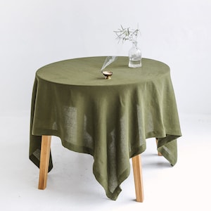 Square Linen Tablecloth For A Round Table, Extra Large Square Table cloth, Green Round Linen Tablecloth