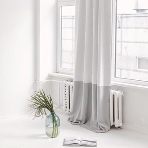 55&quot;/140 cm Wide Color Block Linen Curtain With Blackout Lining, White Linen Blackout Window Drape, Custom Color Block Linen Blackout Curtain