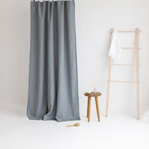 Waterproof Gray Linen Shower Curtain Extra Long, Water resistant Linen Curtains, Waterproof Linen Shower Drape, Long Linen douche curtain