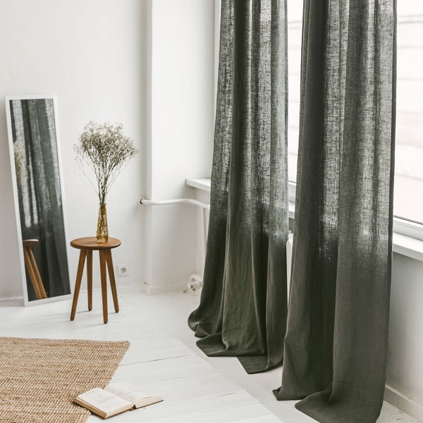 140 cm bred extra lång linnegardin, safarilinnefönsterdraperi, stentvättad linnepanel, grön linnegardin, gardin i anpassad storlek