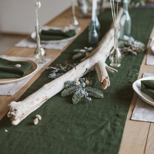 Soft Linen Table Runner,Natural Linen Table Decor,Stone Washed Table Runners,Dark Green Table Linens,Flax,Softened Table Runner,Linen Gift image 2