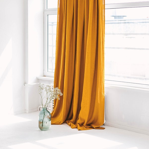 110"/280 cm Width Linen Curtain with Blackout lining, Mustard Linen Window Drape, Blackout Linen Curtain Panel, Extra Wide Linen Curtain