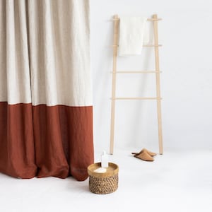 72&quot;/183CM Wide Waterproof Color Block Linen Shower Curtain Extra Long, Water resistant Linen Bath Curtain, Rusty Linen Douche Curtain