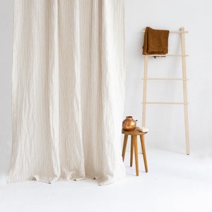 78&quot;/200CM Wide Waterproof Linen Shower Curtain Extra Long,Water resistant Linen Bath Curtain,Striped Linen Shower Drape,Linen douche curtain