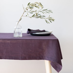 Plum Linen Tablecloth, Soft Linen Tablecloth, Linen Handmade Table Cloth, Natural Blue Linen Table setting,Blue linen wedding tablecloth
