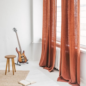55"/140 Cm Wide Extra Long Linen Curtain, Rust Linen Window Drape, Stonewashed Linen Curtain Panel, Rusty Linen Curtain, Custom Size Curtain