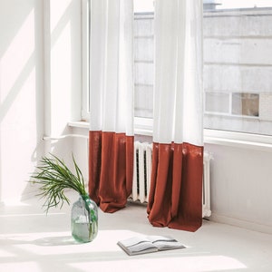 55&quot;/140 Cm Wide Color Block Linen Curtain, Long Linen Window panel in two colors, Custom Color Block Linen Curtain, Bedroom Linen curtain